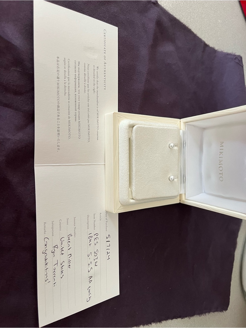 Mikimoto White Pearl Stud Earrings in White Gold Setting - Picture 2 of 2